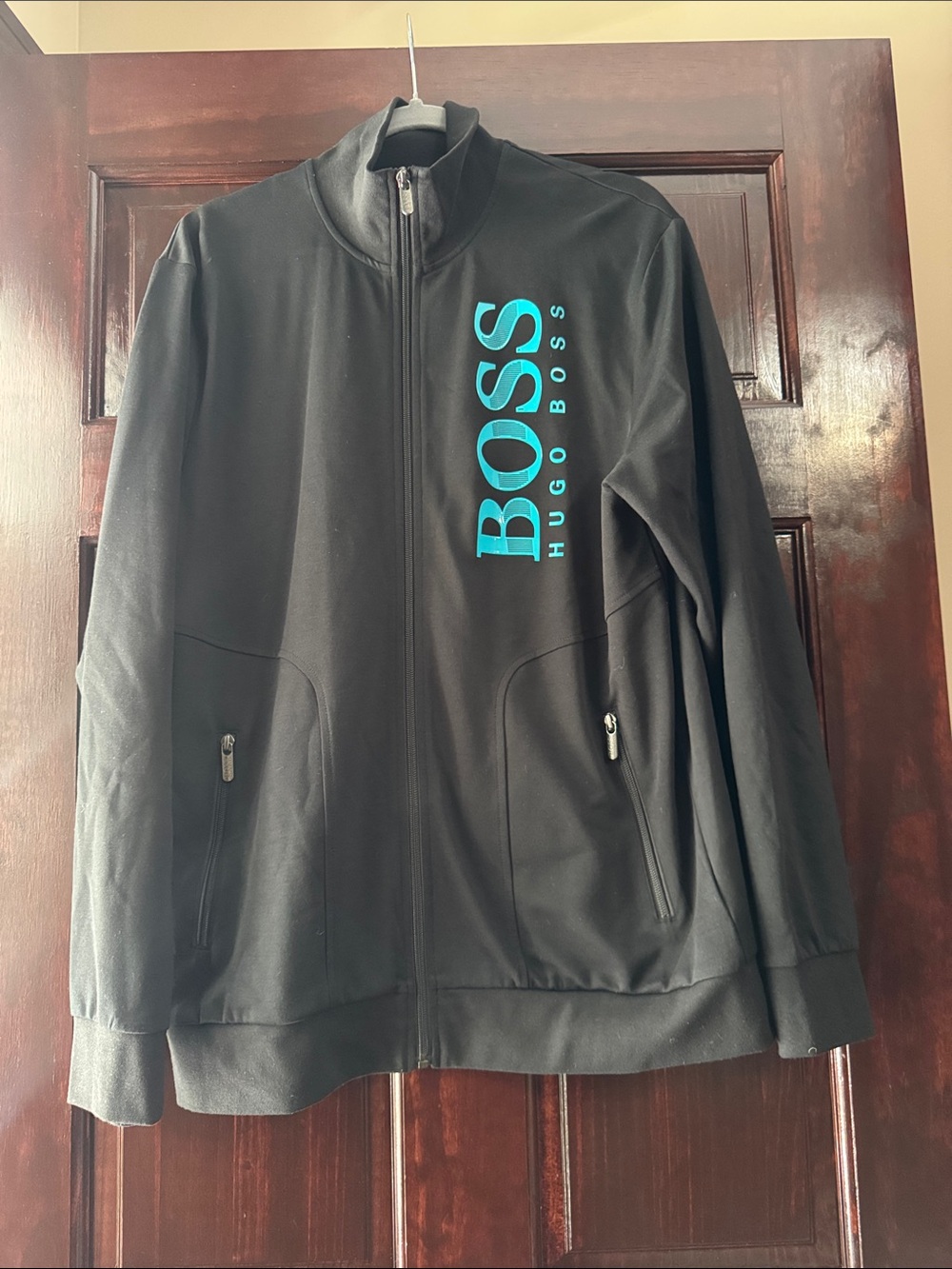 Hugo Boss Black Full-Zip Jacket with Teal Logo
